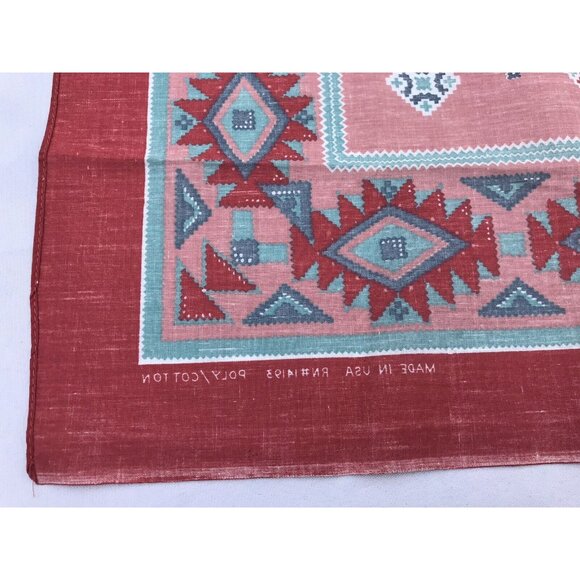 2 VTG Aztec Southwestern Bandana Handkerchief Native American Rockabilly Red - Picture 5 of 16